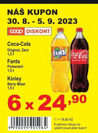 COOP DISKONT Coca-Cola, Fanta, KInley 1.5 L. nabídka