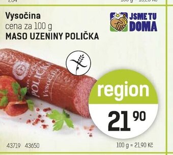 Konzum Vysočina cena za 100 g MASO UZENINY POLIČKA nabídka