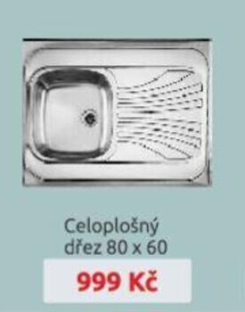 Celoplošný dřez 80 x 60