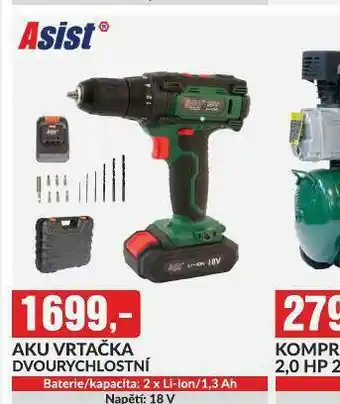 Baumax Aku vrtačka dvourychlostní asist nabídka