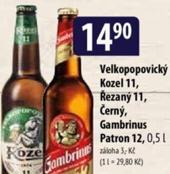 Bala Velkopopovický Kozel 11, Řezaný 11, Černý, Gambrinus Patron 12, 0,5 l nabídka