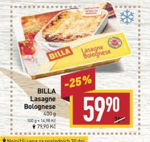 Billa Lasagne bolognese nabídka