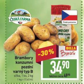 Billa Brambory konzumní pozdní nabídka