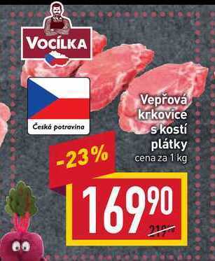 Billa Vepřová krkovice s kostí plátky cena za 1 kg nabídka
