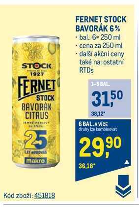 Makro Stock fernet stock bavorák 6% plech 250 ml nabídka