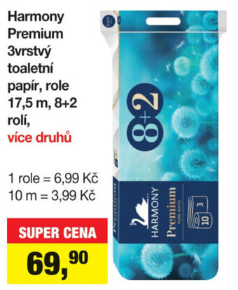 Šlak Harmony Premium 3vrstvý toaletní papír, role 17,5 m, 8+2 rolí, nabídka