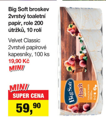 Šlak Big Soft broskev 2vrstvý toaletní papír, role 200 útržků, 10 rolí nabídka