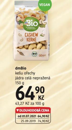 dm drogerie Dmbio kešu ořechy jádra celá nepražená nabídka