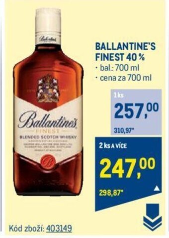 Makro BALLANTINE'S FINEST 40% nabídka