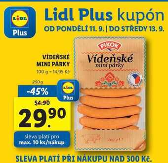 Lidl Vídeňské mini párky, 200 g nabídka