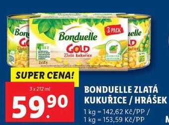 Lidl Bonduelle zlatá kukuřice/hrášek, 3x 212 ml nabídka