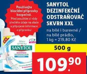 Lidl Sanytol dezinfekční odstraňovač skvrn xxl, 500 g nabídka