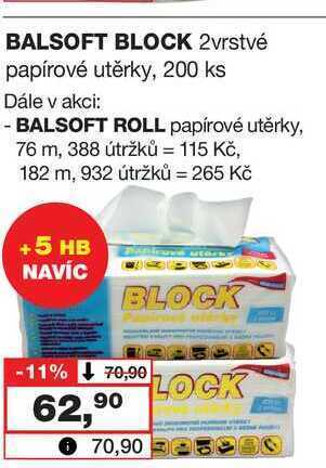 Barvy a laky drogerie Balsoft block 2vrstvé papírové utěrky, 200 ks nabídka