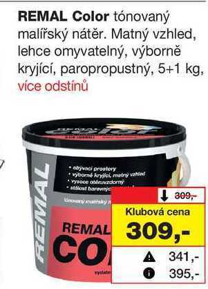 Barvy a laky drogerie Remal color tónovaný malířský nátěr. matný vzhled, lehce omyvatelný, výborně kryjící, paropropustný, 5+1 kg nabídka