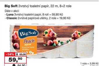 Barvy a laky drogerie Big soft 2vrstvý toaletní papír, 22 m, 8+2 role nabídka