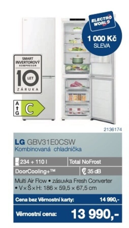 Electro World LG GBV31E0CSW Kombinovaná chladnička nabídka