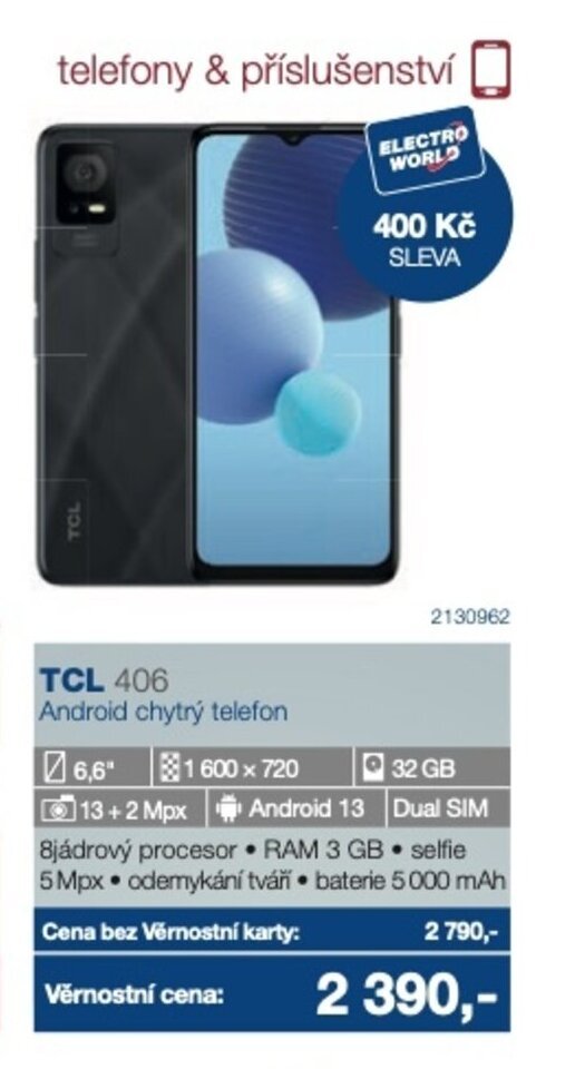 Electro World TCL 406 Android chytrý telefon nabídka