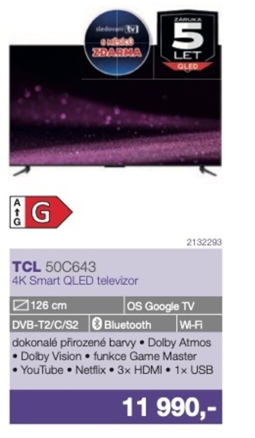 Electro World TCL 50C643 4K Smart QLED televizor nabídka