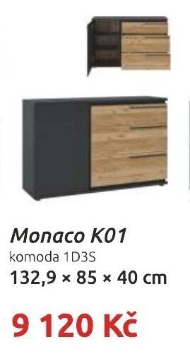 Orfa Nábytek Monaco K01 komoda 1D3S 132,9 × 85 × 40 cm nabídka
