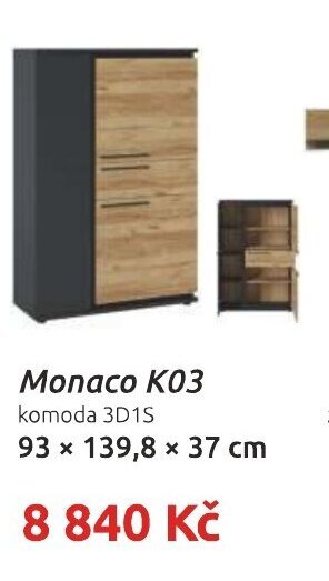 Orfa Nábytek Monaco K03 komoda 3D1S 93 x 139,8 x 37 cm nabídka