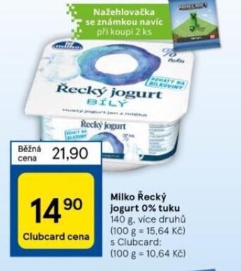 Tesco Milko Řecký jogurt 0% tuku nabídka