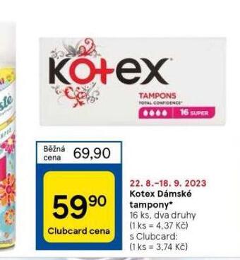 Tesco Kotex dámské tampony nabídka