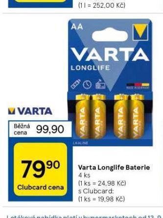 Tesco Varta longlife baterie nabídka