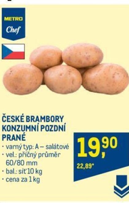 Makro ČESKÉ BRAMBORY KONZUMNÍ POZDNÍ PRANÉ nabídka