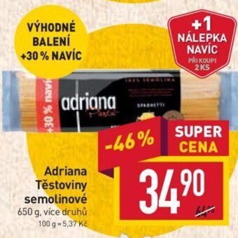 Billa Adriana Těstoviny semolinové nabídka