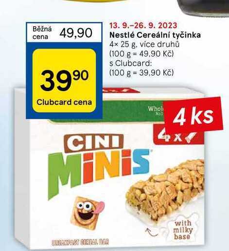 Tesco Nestlé cereální tyčinka 4 x 25 g nabídka