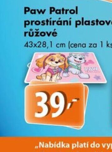 Coop Paw Patrol prostírání plastové růžové nabídka