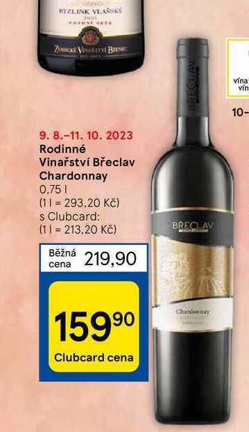 Tesco Rodinné vinařství břeclav chardonnay 0.75 1 nabídka