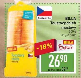 Billa Billa toustový chléb máslový 500 g nabídka
