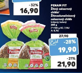 Kaufland PENAM FIT Žitný celozrnný chléb/ Žitnoslunečnicový celozrnný chléb nabídka