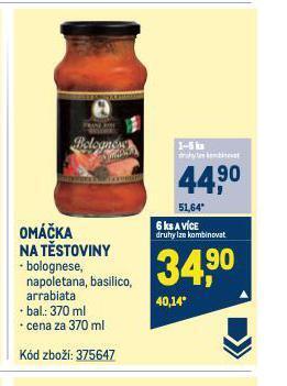 Makro Omáčka na těstoviny nabídka