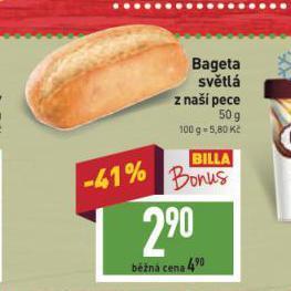 Billa Bageta světlá nabídka