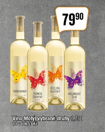 Víno Motyl vybrané druhy 0,75 l.
