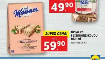 Lidl Manner oplatky s lískooříškovou náplní nabídka