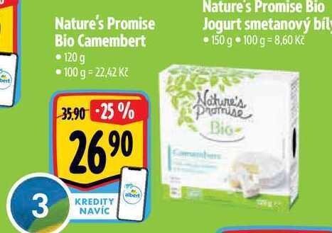 Albert Nature's promise bio camembert • 120 g nabídka