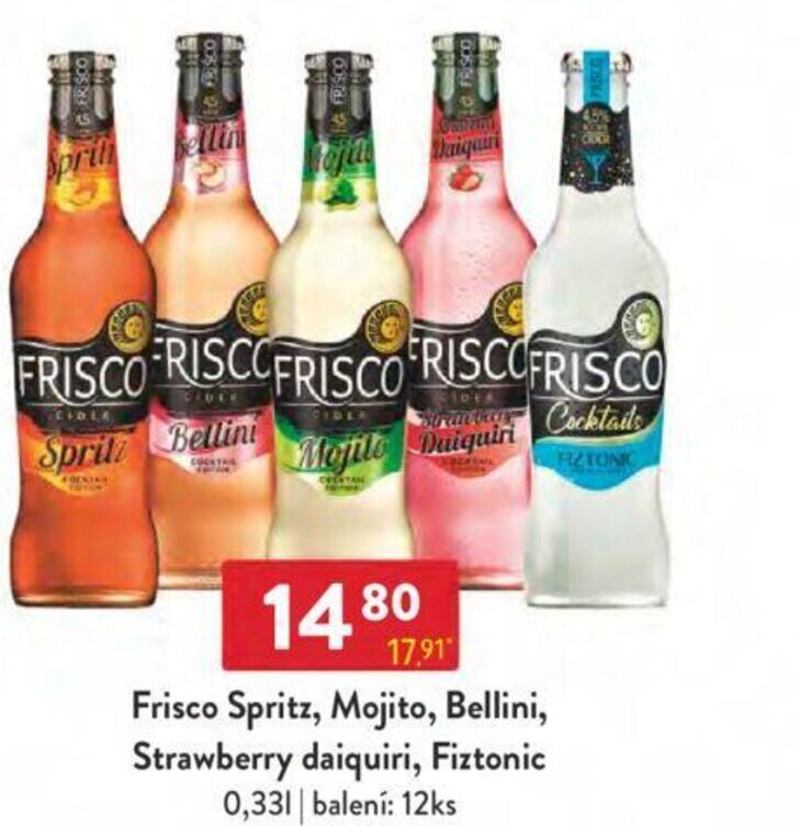 Frisco Spritz, Mojito, Bellini, Strawberry daiquiri, Fiztonic 0,33L nabídky v Qanto