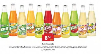 Qanto Koli limonáda kiwi, mandarinka, bezinka, oranž, cimo, malina, multivitamín, citron, jablko, grep, bílý hrozen 0,33L nabídka