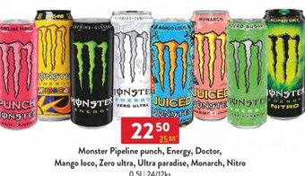 Qanto Monster Pipeline punch, Energy, Doctor, Mango loco, Zero ultra, Ultra paradise, Monarch, Nitro 0,5L nabídka