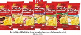 Qanto Staročeské brambůrky klobása, slanina, šunka, česnek, smetana s cibulkou, paprika, solené nabídka