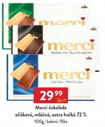 Qanto Merci čokoláda oříšková, mléčná, extra hořká 72 % 100g nabídka