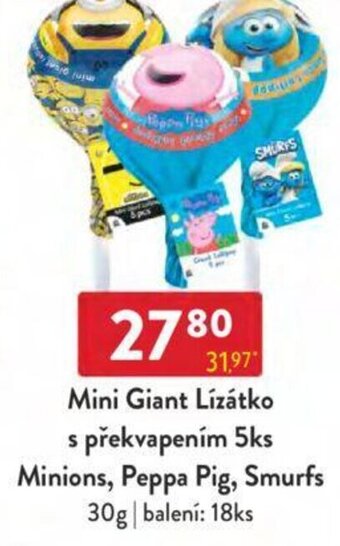 Mini Giant Lízátko s překvapením 5ks Minions, Peppa Pig, Smurfs 30g