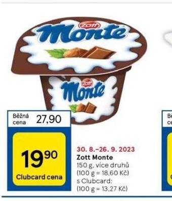 Tesco Zott monte nabídka