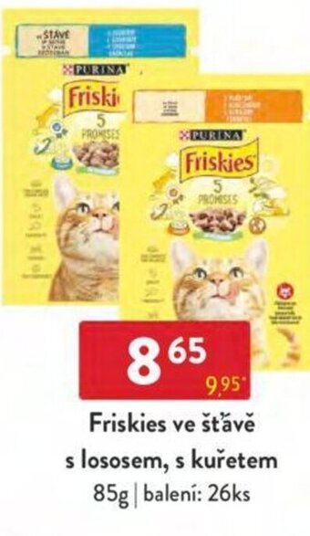 Qanto Friskies ve šťávě s lososem, s kuřetem nabídka