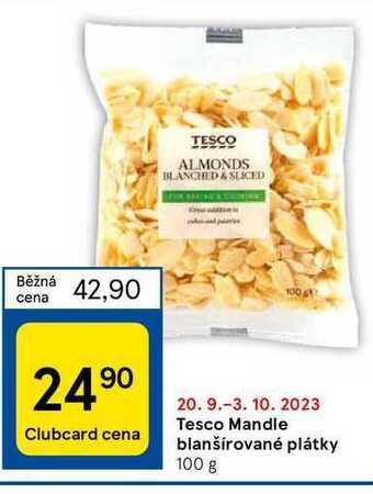 Tesco Tesco mandle blanšírované plátky 100 g nabídka