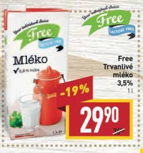 Billa Free trvanlivé mléko nabídka