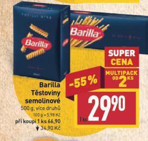 Billa Barilla těstoviny nabídka